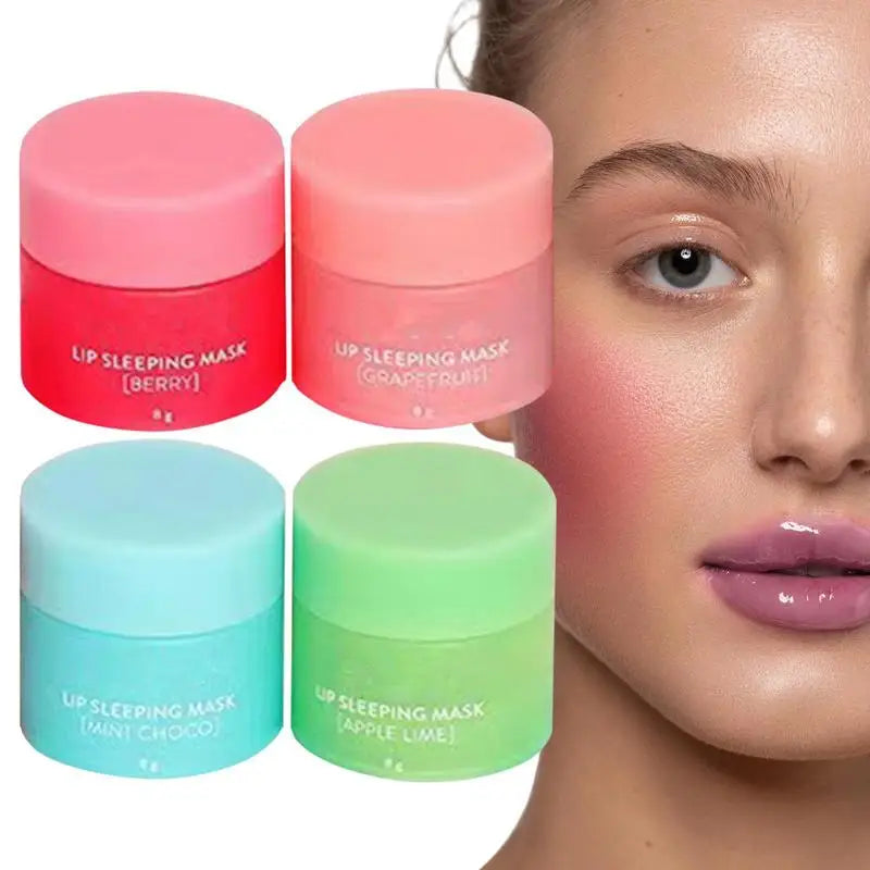 Lip sleeping mask set, 4 pastel jars in berry, grapefruit, vanilla choco, apple lime on Tampa Home & Garden Store