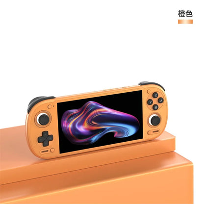 orange Retroid Pocket 6 handheld gaming console with 5.5-inch OLED screen and gamepad on Tampa Home & Garden Store