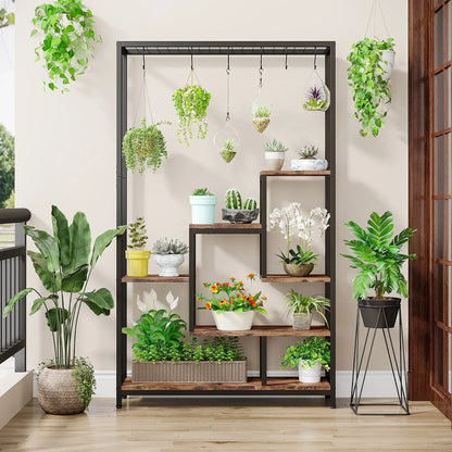 5 Tier Indoor Plant Stand With Shelves And Hooks