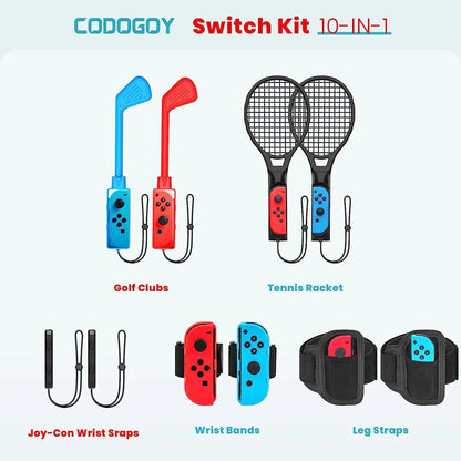 10-in-1 Switch Kit for Nintendo Switch by FlipStylez LLC blue golf clubs and tennis rackets on Tampa Home & Garden Store