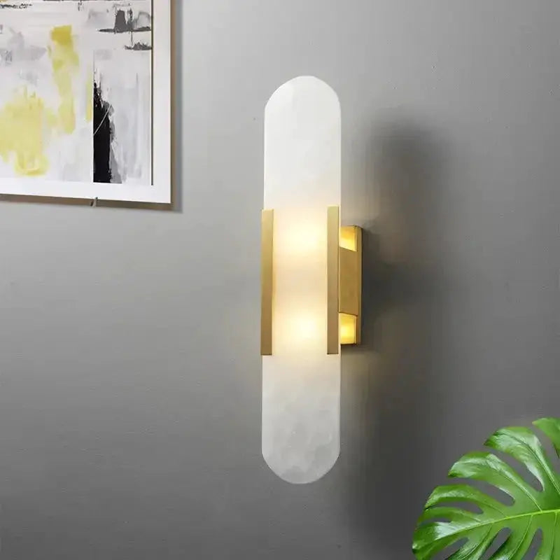DecorBites Linear Marble Chandelier wall sconce with alabaster diffuser and brass accents on Tampa Home & Garden Store