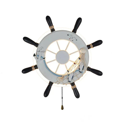DecorBites Kids LED ship rudder wall light, nautical wheel, black handles, rope trim on Tampa Home & Garden Store