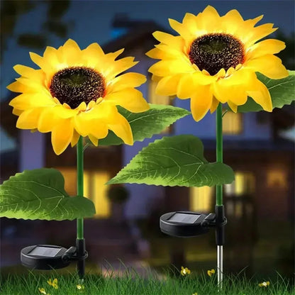 Perfecsy 2-pack 1/3-head sunflower solar LED stake lights, warm white for garden decor on Tampa Home & Garden Store