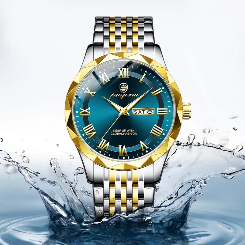 Men's two-tone stainless steel quartz watch UpTrend Deals with blue dial and gold bezel on Tampa Home & Garden Store