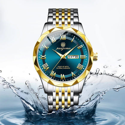 Men's two-tone stainless steel quartz watch UpTrend Deals with blue dial and gold bezel on Tampa Home & Garden Store