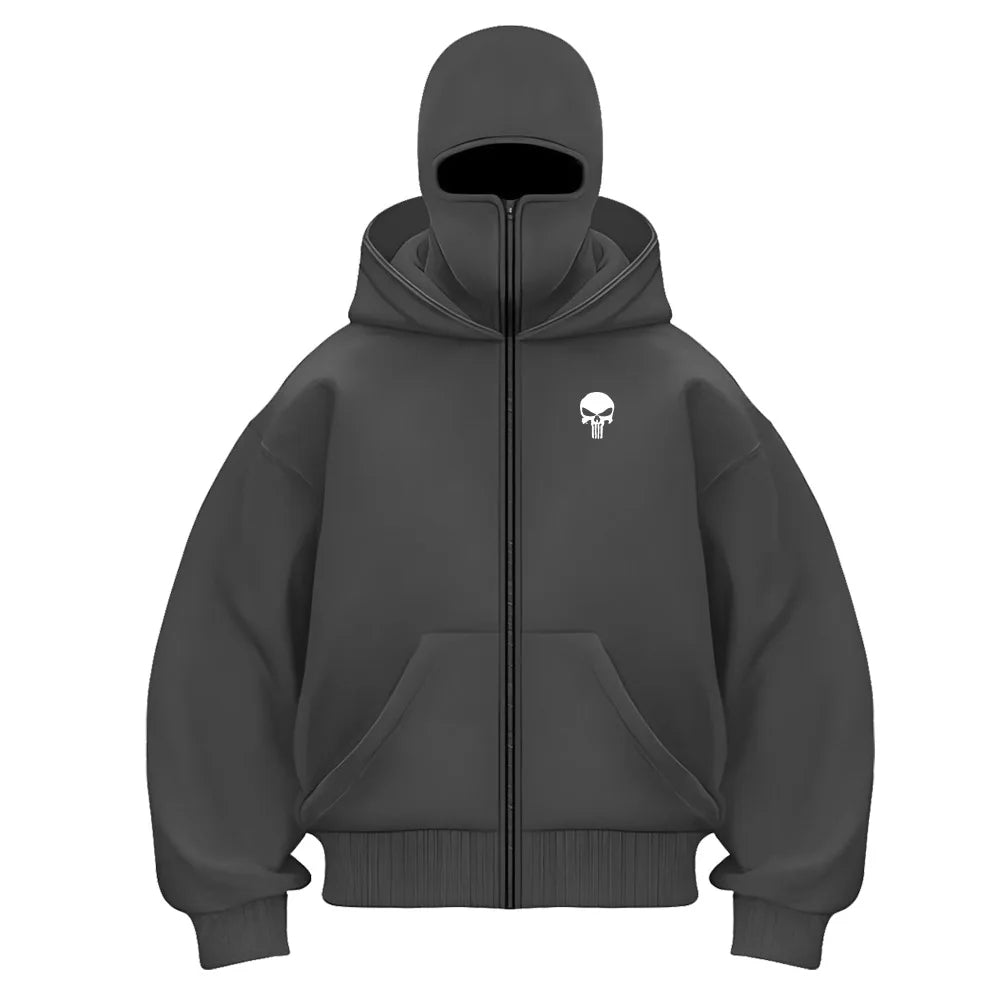 Men's balaclava hoodie charcoal gray fleece sweatshirt by UpTrend Deals, double hood, full-zip on Tampa Home & Garden Store