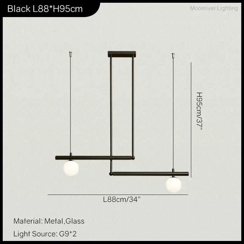 DecorBites Linear Minimalist Chandelier Pendant Light in black metal with two G9 bulbs on Tampa Home & Garden Store