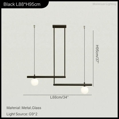 DecorBites Linear Minimalist Chandelier Pendant Light in black metal with two G9 bulbs on Tampa Home & Garden Store