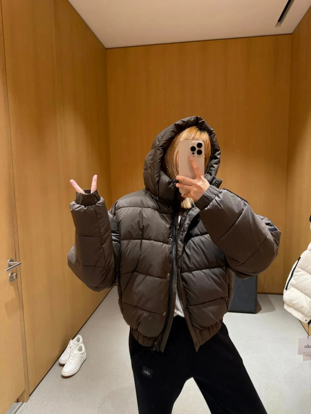 Women’s brown hooded puffer jacket, thick warm padded coat UpTrend Deals on Tampa Home & Garden Store