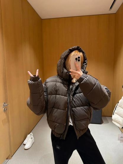 Women’s brown hooded puffer jacket, thick warm padded coat UpTrend Deals on Tampa Home & Garden Store
