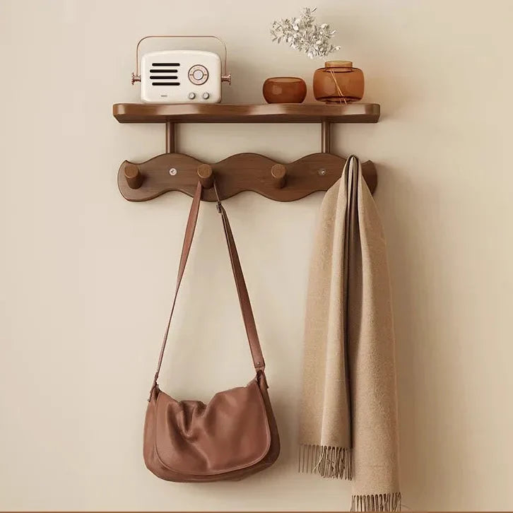 Bamboo wall coat rack with shelf and 3 hooks; bag and scarf hanging Moktan Sabai on Tampa Home & Garden Store