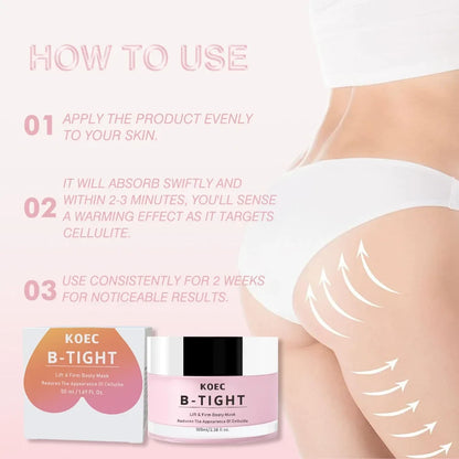 KOEC B-TIGHT Booty Mask jar with pink label and white cap next to its box, 100ml on Tampa Home & Garden Store
