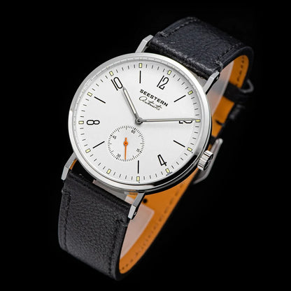 Men's ultrathin automatic watch steel case white dial black leather strap orange hand UpTrend on Tampa Home & Garden Store