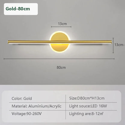 LED Mirror Front Wall Light – 40/60cm Gold Black Indoor Lamp for Bathroom & Bedroom