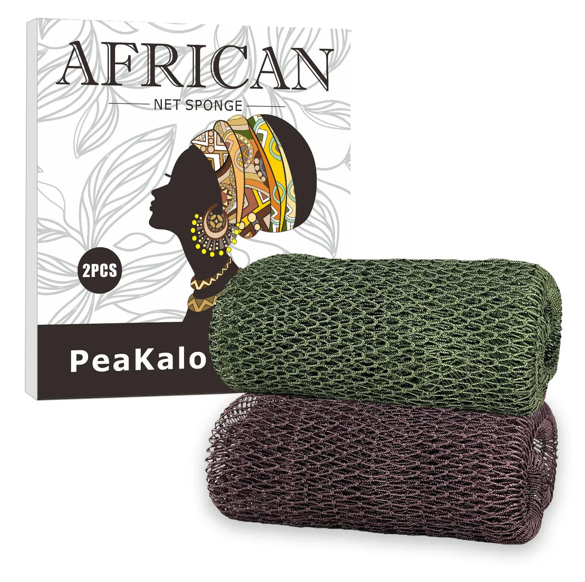 PeaKalo African Net Sponge 2Pcs green and burgundy mesh exfoliating bath loofahs by Silcy Skin on Tampa Home & Garden Store