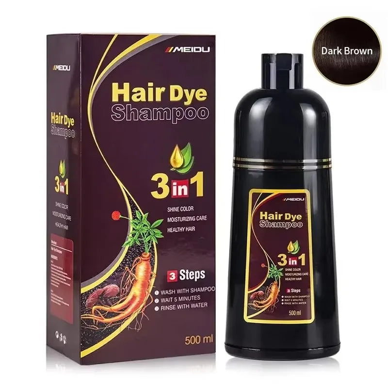 3 in 1 Hair Dye Shampoo 500 ml dark brown herbal color bottle with box Meidu on Tampa Home & Garden Store
