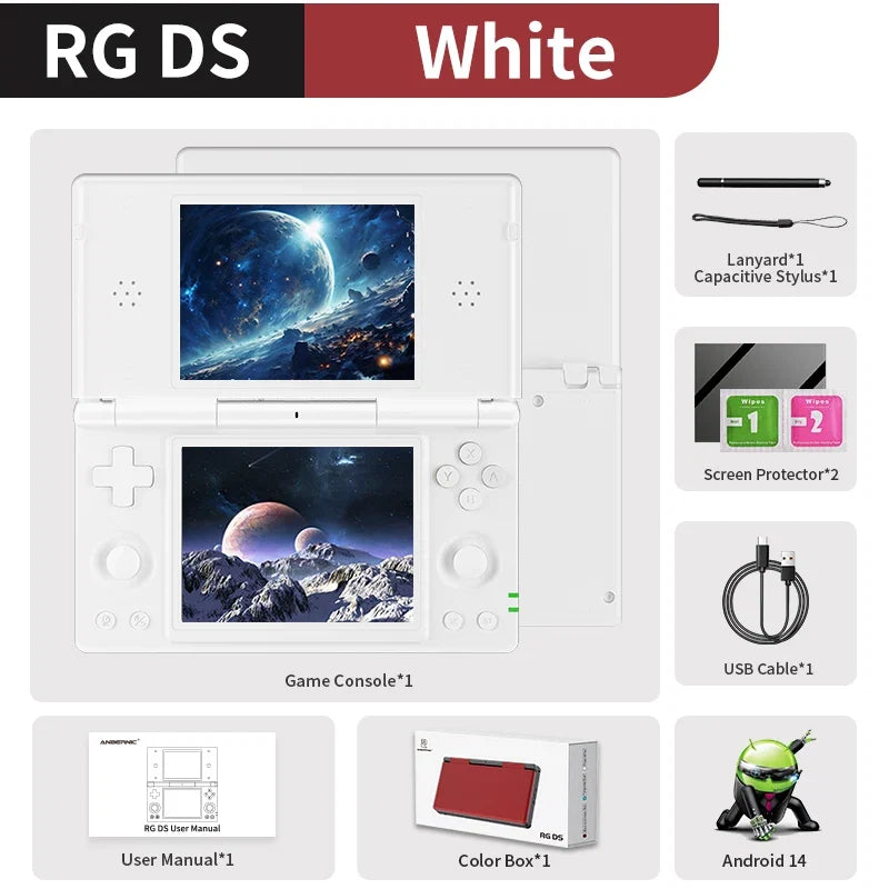Anbernic RG DS Flip handheld console White with 4in IPS HD dual screens on Tampa Home & Garden Store
