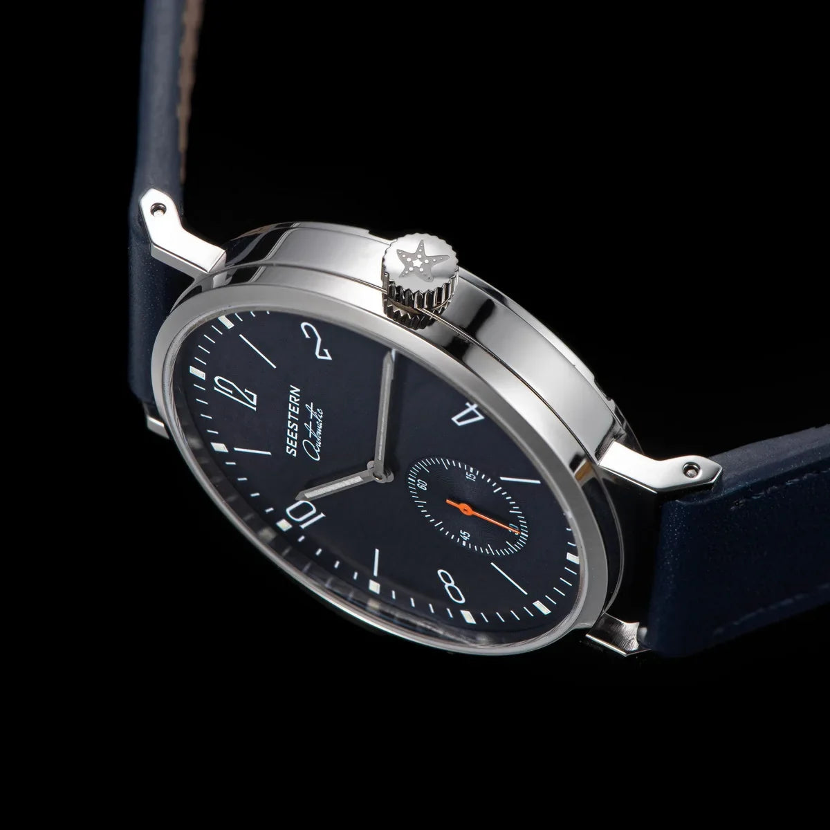 Men's Ultra-Thin Automatic Dress Watch stainless steel case, blue dial, blue leather strap on Tampa Home & Garden Store