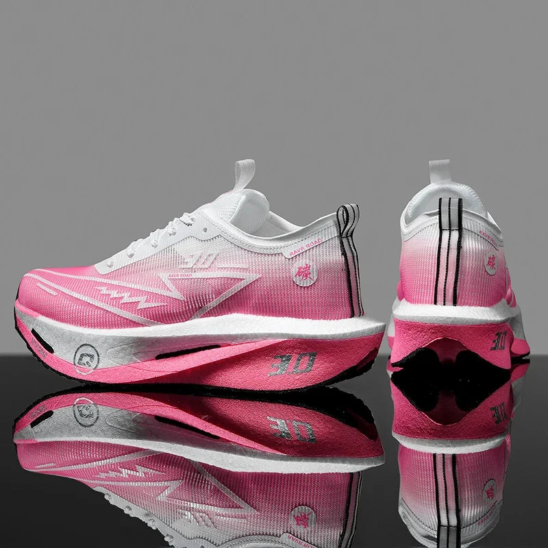 Running sneakers EstaliosFit pink gradient Cushioned Carbon Board athletic shoes pair on display on Tampa Home & Garden Store