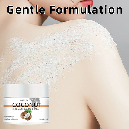 ottilavie Coconut Exfoliating Scrub Cream by Silcy Skin jar with coconut graphic on shoulder on Tampa Home & Garden Store