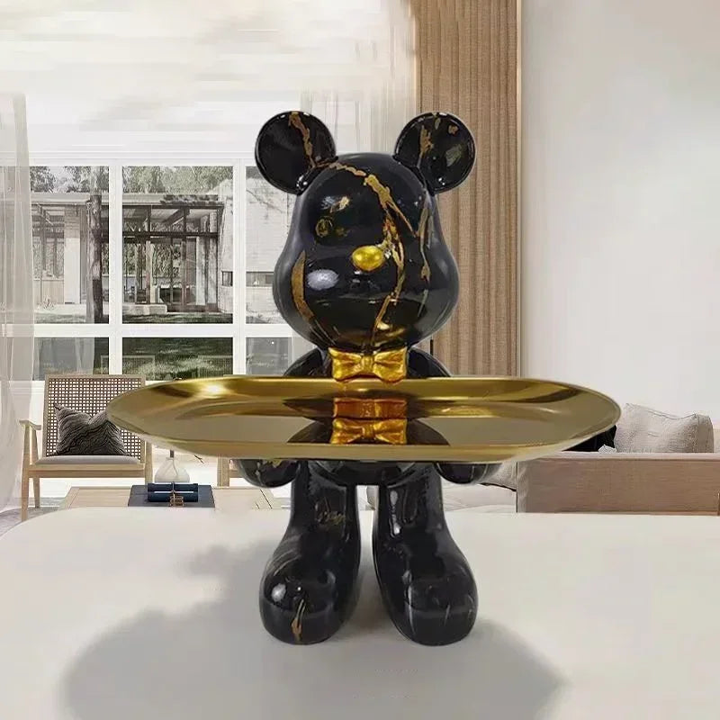 Perfecsy graffiti bear ornament decor figurine with gold marbling holding a gold tray on Tampa Home & Garden Store
