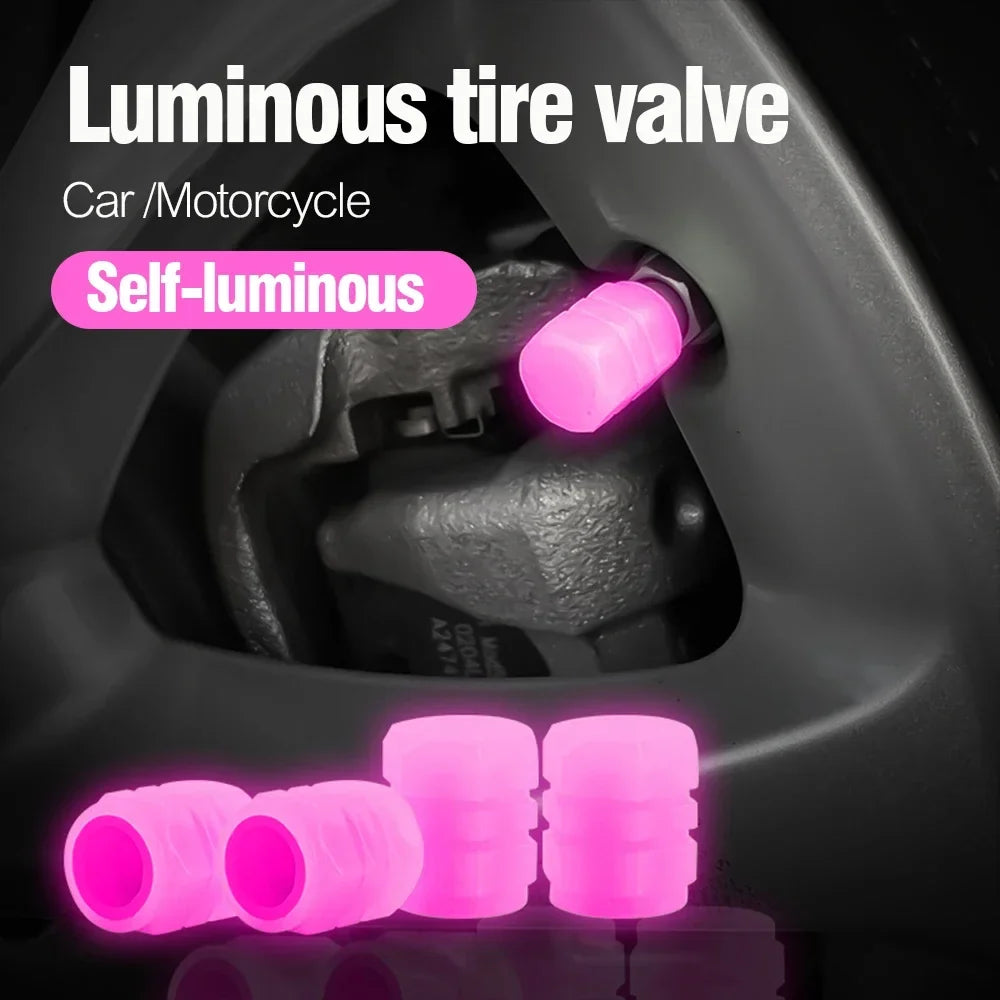 Luminous valve stem caps pink self-luminous dustproof set of 4 by BikerZoneZ valvecaps on Tampa Home & Garden Store