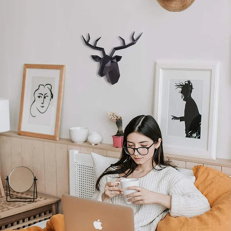 Deer head wall sculpture with geometric black antlers Perfecsy wall decor on Tampa Home & Garden Store