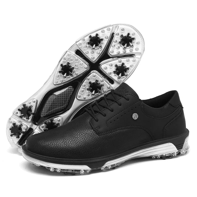 Men's golf shoes EstaliosFit, black waterproof leather with midsole and spiked outsole on Tampa Home & Garden Store