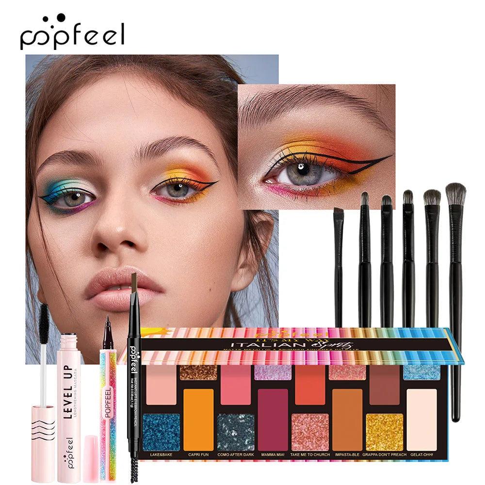 POPFEEL makeup kit with colorful palette and 8 brushes lip gloss on Tampa Home & Garden Store