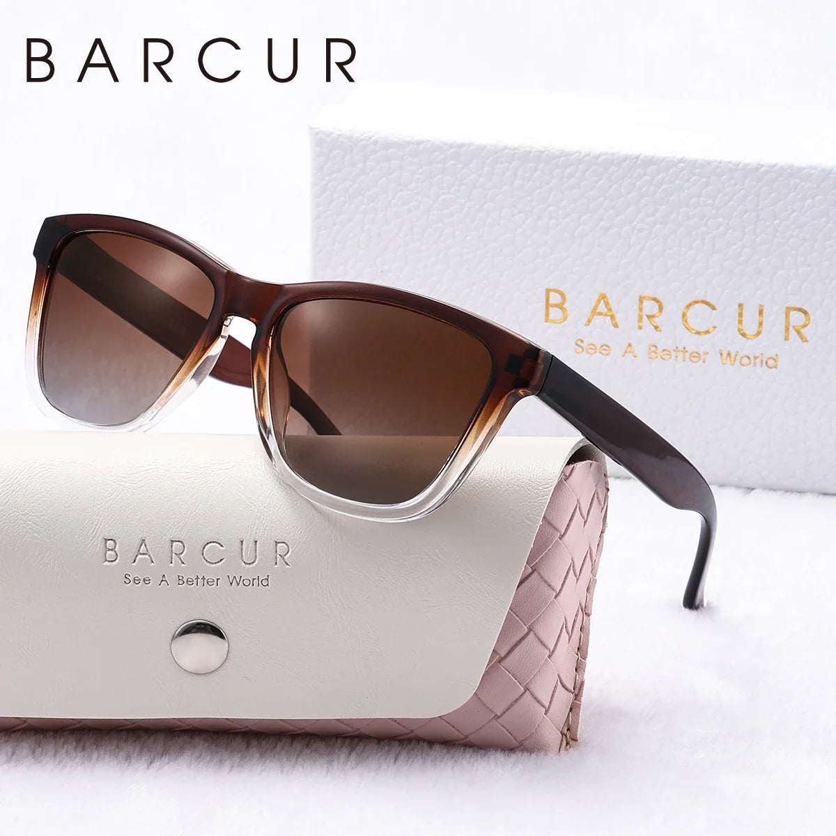 BARCUR sunglasses with transparent brown frame and brown gradient lenses on Tampa Home & Garden Store