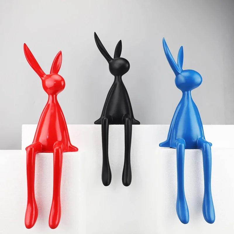 Perfecsy Rabbit statue set of 3, abstract bunny sculptures in red black and blue on Tampa Home & Garden Store