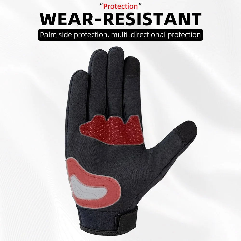 Three-color anti-collision motorcycle gloves, black with red palm patch, touchscreen on Tampa Home & Garden Store