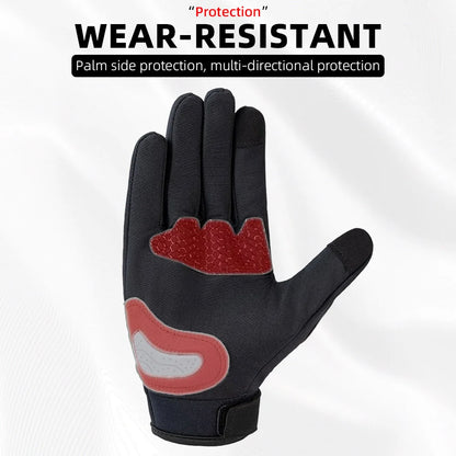 Three-color anti-collision motorcycle gloves, black with red palm patch, touchscreen on Tampa Home & Garden Store