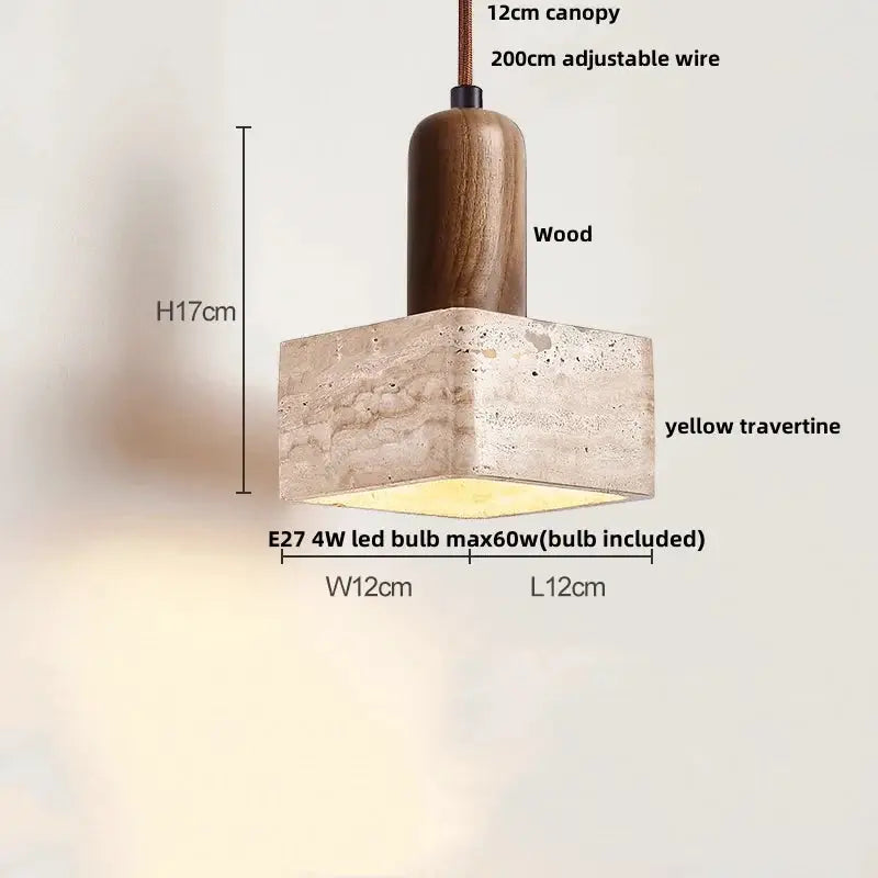 DecorBites LED pendant lamp with wood canopy and yellow travertine shade, hanging light on Tampa Home & Garden Store