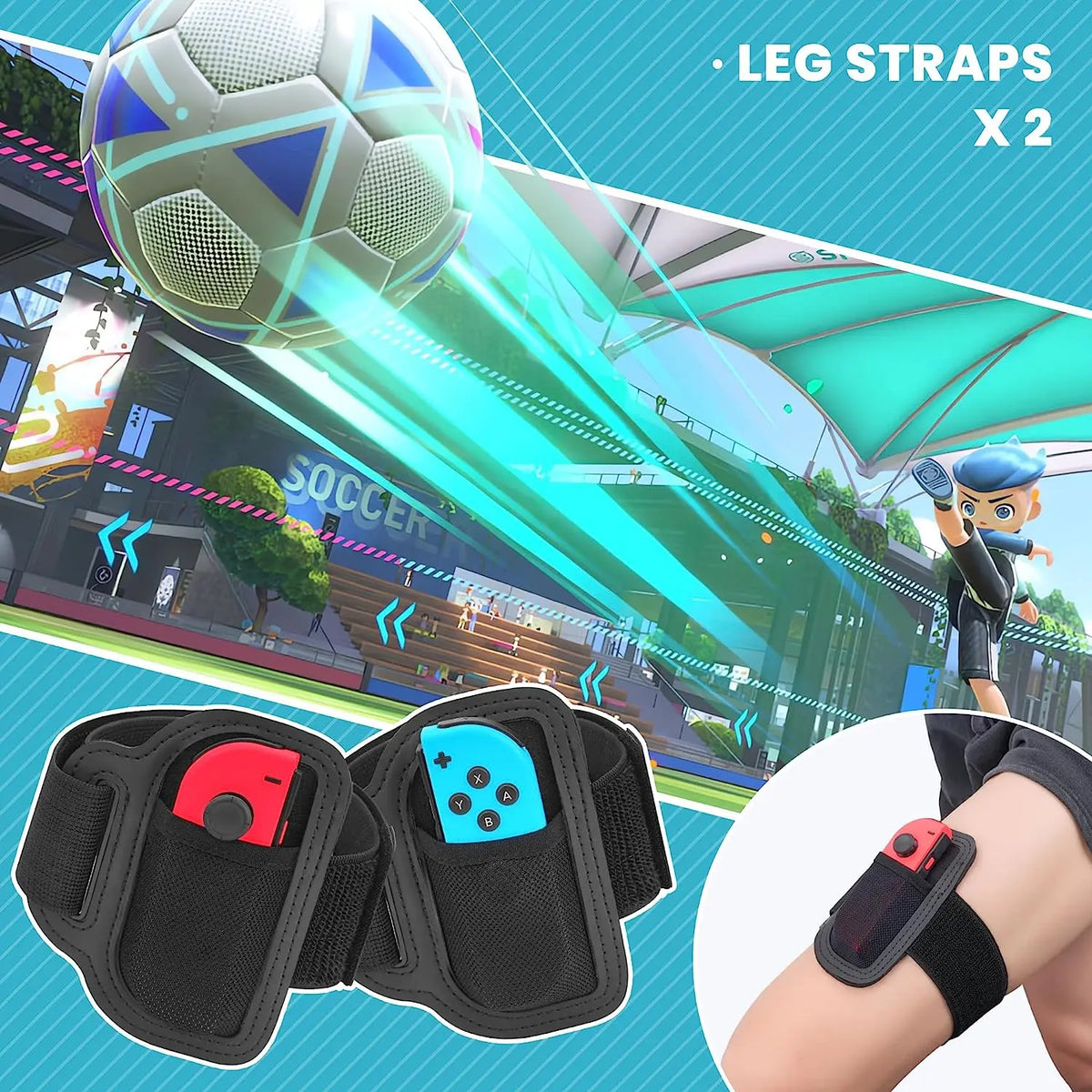 10 in 1 Switch sports kit with leg straps and armband, black pouches with red and blue Joy-Cons on Tampa Home & Garden Store