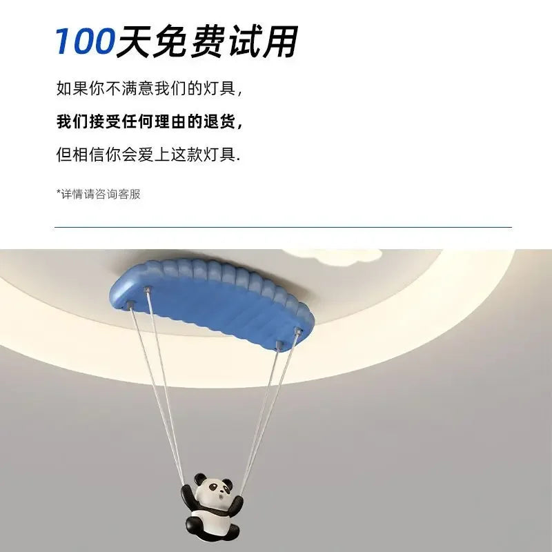 DecorBites Kids Room LED Ceiling Lamp Chandelier with blue canopy and hanging panda on Tampa Home & Garden Store