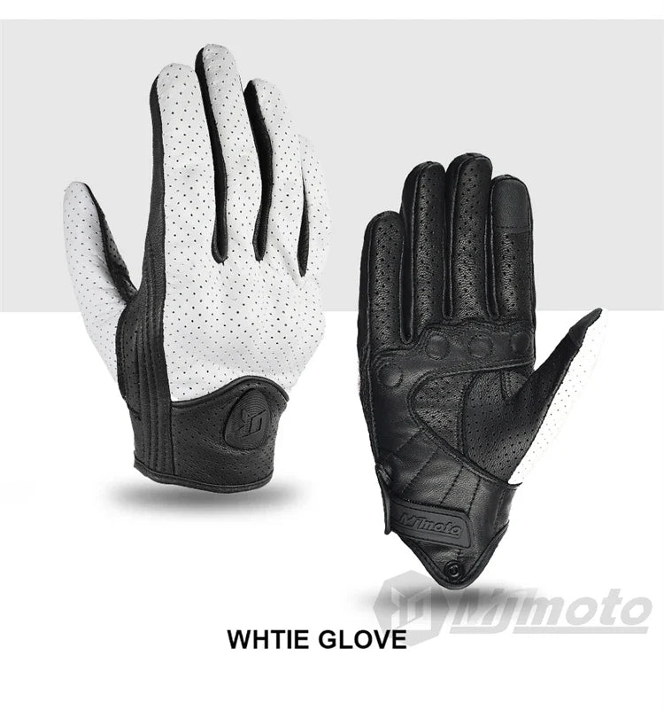 Leather Gloves Retro Biker white palm and black back motorcycle gloves by BikerZoneZ on Tampa Home & Garden Store