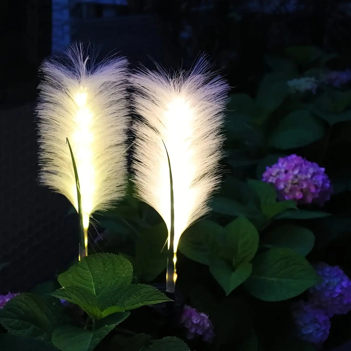 Perfecsy LED solar reed lawn lamp stakes, 2-pack with fluffy white plumes for garden lighting on Tampa Home & Garden Store