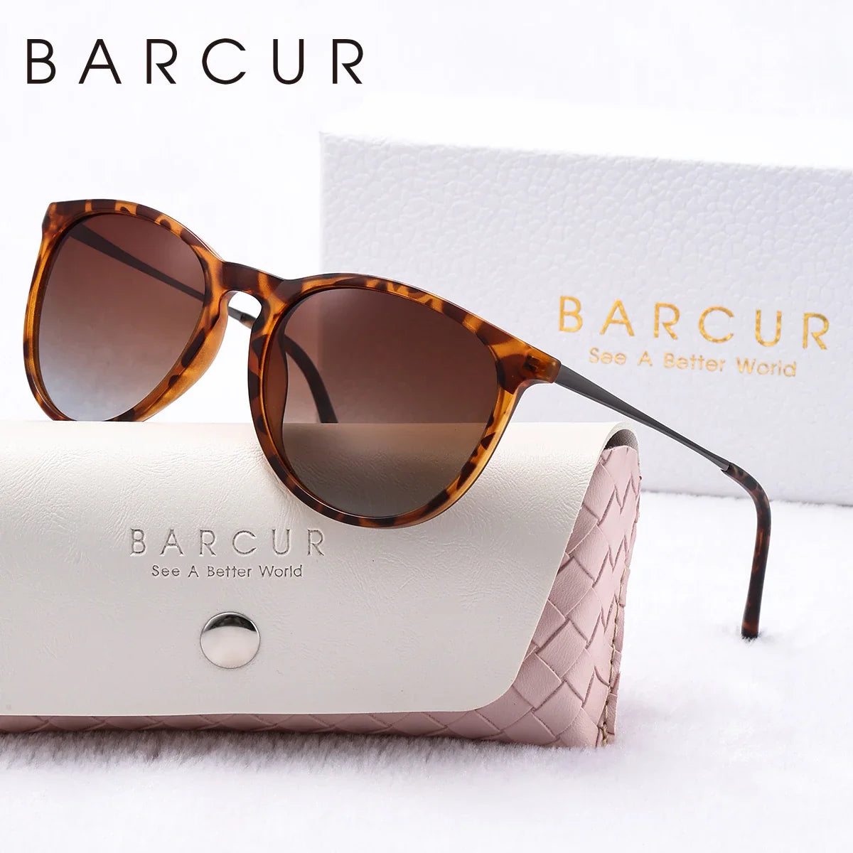 BARCUR cat-eye sunglasses in tortoiseshell with gradient brown lenses, polarized UV400 on Tampa Home & Garden Store
