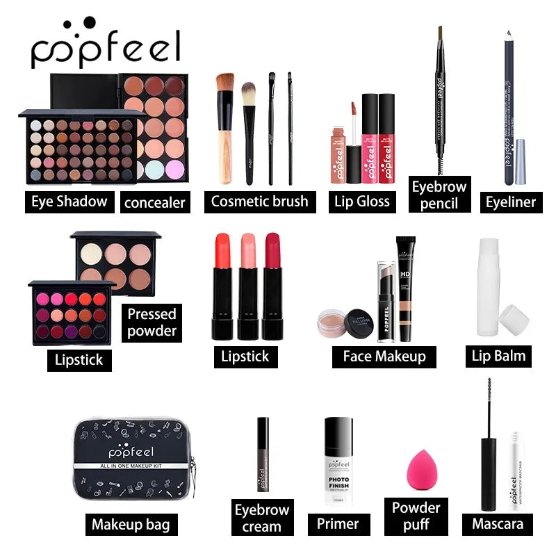 POPFEEL all-in-one makeup kit by Silcy Skin with eye shadows, brushes, liner in a set on Tampa Home & Garden Store
