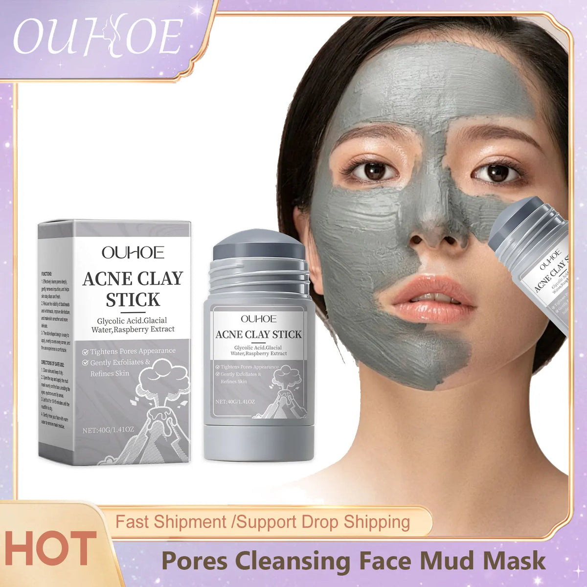Silcy Skin Acne Clay Stick duo with gray mud mask for pore cleansing and oil control on Tampa Home & Garden Store