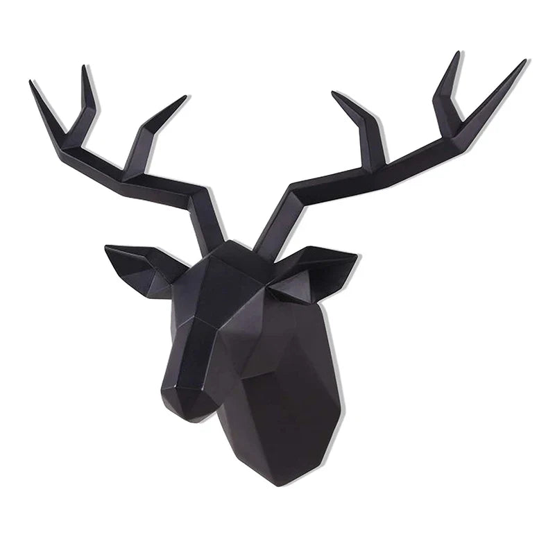 Geometric black deer head wall mount sculpture with angular antlers for office decor on Tampa Home & Garden Store