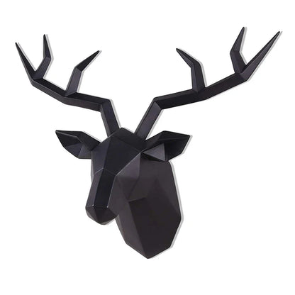 Geometric black deer head wall mount sculpture with angular antlers for office decor on Tampa Home & Garden Store