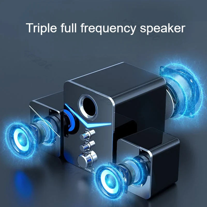USB desktop speakers with built-in mic; black wired stereo UpTrend Deals with blue glow on Tampa Home & Garden Store