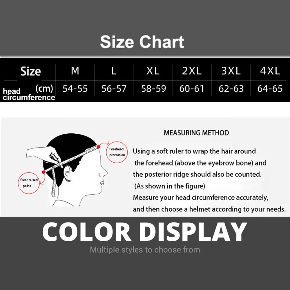 Fiberglass retro open-face helmet size chart with measuring diagram on Tampa Home & Garden Store