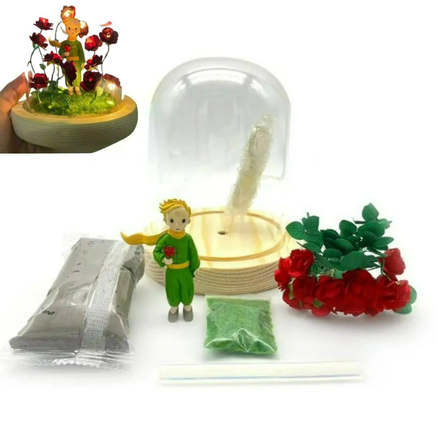 Perfecsy Little Prince night light with immortal red roses on mossy base, LED decorative lamp on Tampa Home & Garden Store