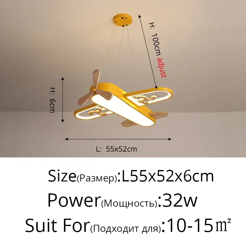 DecorBites Kids LED Wood Ceiling Light in yellow and blue, plane fixture with propellers on Tampa Home & Garden Store