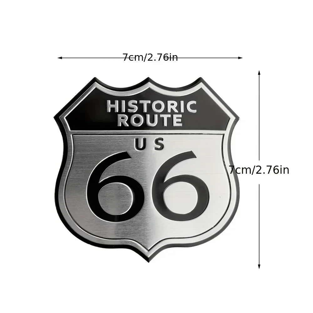 3D aluminum Historic Route 66 shield sticker, brushed silver with black detail, by BikerZoneZ on Tampa Home & Garden Store