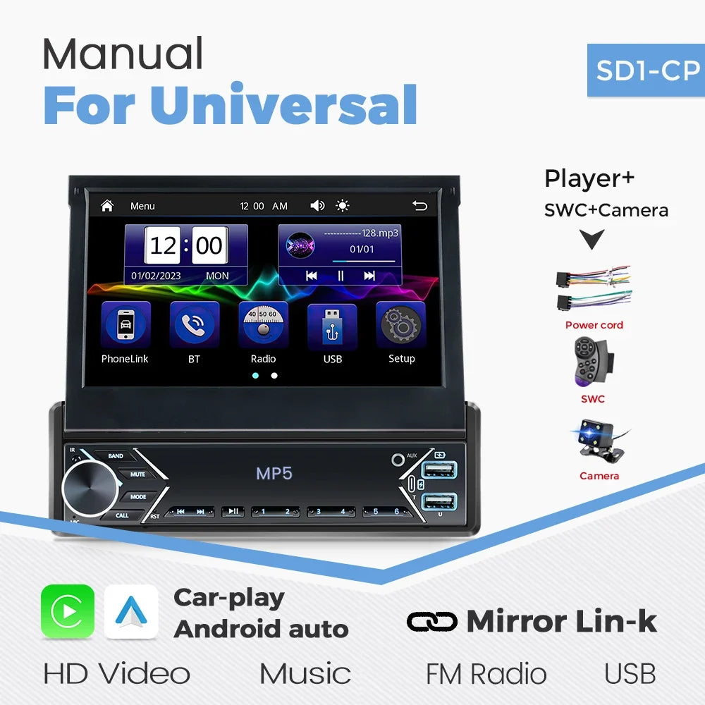 1-DIN 7in retractable MP5 car stereo with CarPlay touchscreen UpTrend Deals in-dash A/V player on Tampa Home & Garden Store