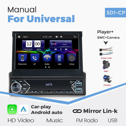 1-DIN 7in retractable MP5 car stereo with CarPlay touchscreen UpTrend Deals in-dash A/V player on Tampa Home & Garden Store